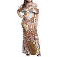 Tonga Christmas Family Matching Off Shoulder Maxi Dress and Hawaiian Shirt Kilisimasi Fiefia Retro Style Brown - Polynesian Pride