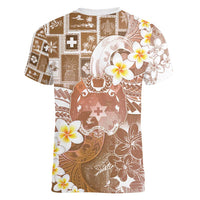 Tonga Christmas Women V-Neck T-Shirt Kilisimasi Fiefia Retro Style Brown - Polynesian Pride