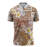 Tonga Christmas Zipper Polo Shirt Kilisimasi Fiefia Retro Style Brown - Polynesian Pride
