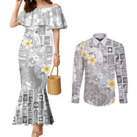 Tonga Christmas Couples Matching Mermaid Dress and Long Sleeve Button Shirt Kilisimasi Fiefia Retro Style White LT05 White - Polynesian Pride