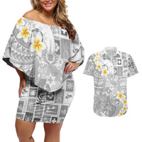 Tonga Christmas Couples Matching Off Shoulder Short Dress and Hawaiian Shirt Kilisimasi Fiefia Retro Style White LT05 White - Polynesian Pride