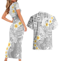 Tonga Christmas Couples Matching Short Sleeve Bodycon Dress and Hawaiian Shirt Kilisimasi Fiefia Retro Style White LT05 - Polynesian Pride