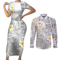Tonga Christmas Couples Matching Short Sleeve Bodycon Dress and Long Sleeve Button Shirt Kilisimasi Fiefia Retro Style White LT05 White - Polynesian Pride