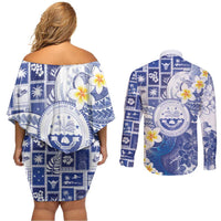 Federated States Of Micronesia Christmas Couples Matching Off Shoulder Short Dress and Long Sleeve Button Shirt Retro Style Bright Version LT05 - Polynesian Pride