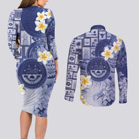 Federated States Of Micronesia Christmas Couples Matching Long Sleeve Bodycon Dress and Long Sleeve Button Shirt Retro Style Dark Version - Polynesian Pride