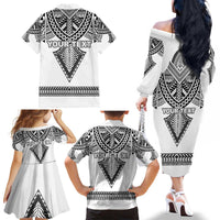 Personalised Melanesian Brotherhood Family Matching Off The Shoulder Long Sleeve Dress and Hawaiian Shirt With Tribal Pattern LT05 - Polynesian Pride