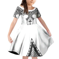 Personalised Melanesian Brotherhood Family Matching Off Shoulder Short Dress and Hawaiian Shirt With Tribal Pattern LT05 Daughter's Dress White - Polynesian Pride