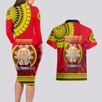 Papua New Guinea Couples Matching Long Sleeve Bodycon Dress and Hawaiian Shirt Melanesian Festival 2023 LT6 - Polynesian Pride