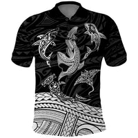 Polynesian Tribal Polo Shirt with Sharks Tattoo White LT6 White - Polynesian Pride