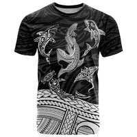 Polynesian Tribal T Shirt with Sharks Tattoo White LT6 White - Polynesian Pride