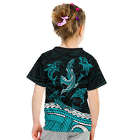 Polynesian Tribal Kid T Shirt with Sharks Tattoo Green LT6 - Polynesian Pride