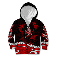 Polynesian Tribal Kid Hoodie with Sharks Tattoo Red LT6 Zip Hoodie Red - Polynesian Pride