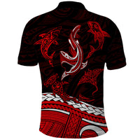 Polynesian Tribal Polo Shirt with Sharks Tattoo Red LT6 - Polynesian Pride