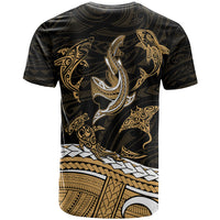 Polynesian Tribal T Shirt with Sharks Tattoo Gold LT6 - Polynesian Pride
