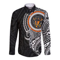 Polynesian Dachshund Dog Long Sleeve Button Shirt Dog In My Heart LT6 Unisex Black - Polynesian Pride