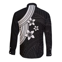 Polynesian Long Sleeve Button Shirt With Plumeria Flower White LT6 - Polynesian Pride