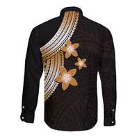 Polynesian Long Sleeve Button Shirt With Plumeria Flower Gold LT6 - Polynesian Pride