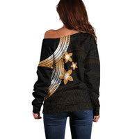 Polynesian Off Shoulder Sweater With Plumeria Flower Gold LT6 - Polynesian Pride