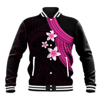Polynesian Baseball Jacket With Plumeria Flower Pink LT6 Unisex Pink - Polynesian Pride
