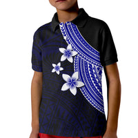 Polynesian Kid Polo Shirt With Plumeria Flower Blue LT6 Kid Blue - Polynesian Pride