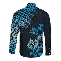 Hawaii Summer Long Sleeve Button Shirt Mix Polynesian Black-Blue LT6 - Polynesian Pride