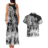 Polynesian Sea Turtle Couples Matching Tank Maxi Dress And Hawaiian Shirt Tribal Black LT6 - Polynesian Pride
