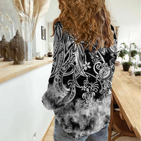 Polynesian Sea Turtle Women Casual Shirt Tribal Black LT6 - Polynesian Pride