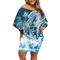 Polynesian Sea Turtle Off Shoulder Short Dress Tribal Blue LT6 Women Blue - Polynesian Pride