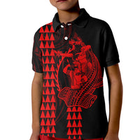Polynesian Kid Polo Shirt Hawaiian Warrior and Aloha Girl With Hammerhead Shark Tattoos Red LT6 Kid Red - Polynesian Pride