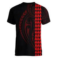 Polynesian Women V Neck T Shirt Hawaiian Warrior and Aloha Girl With Hammerhead Shark Tattoos Red LT6 - Polynesian Pride