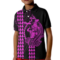 Polynesian Kid Polo Shirt Hawaiian Warrior and Aloha Girl With Hammerhead Shark Tattoos Purple LT6 Kid Purple - Polynesian Pride