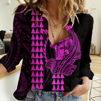 Polynesian Women Casual Shirt Hawaiian Warrior and Aloha Girl With Hammerhead Shark Tattoos Purple LT6 Female Purple - Polynesian Pride