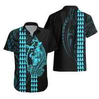 Polynesian Couples Matching Outfits Combo Bodycon Dress And Hawaii Shirt Hawaiian Warrior and Aloha Girl With Hammerhead Shark Tattoos Light Blue LT6 No Dress - Polynesian Pride