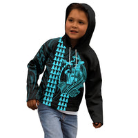 Polynesian Kid Hoodie Hawaiian Warrior and Aloha Girl With Hammerhead Shark Tattoos Light Blue LT6 - Polynesian Pride