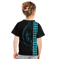 Polynesian Kid T Shirt Hawaiian Warrior and Aloha Girl With Hammerhead Shark Tattoos Light Blue LT6 - Polynesian Pride