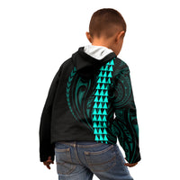 Polynesian Kid Hoodie Hawaiian Warrior and Aloha Girl With Hammerhead Shark Tattoos Turquoise LT6 - Polynesian Pride