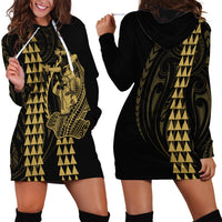 Polynesian Hoodie Dress Hawaiian Warrior and Aloha Girl With Hammerhead Shark Tattoos Gold LT6 - Polynesian Pride