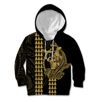 Polynesian Kid Hoodie Hawaiian Warrior and Aloha Girl With Hammerhead Shark Tattoos Gold LT6 Hoodie Gold - Polynesian Pride