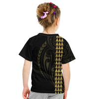 Polynesian Kid T Shirt Hawaiian Warrior and Aloha Girl With Hammerhead Shark Tattoos Gold LT6 - Polynesian Pride