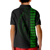 Polynesian Kid Polo Shirt Hawaiian Warrior and Aloha Girl With Hammerhead Shark Tattoos Green LT6 - Polynesian Pride