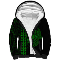 Polynesian Sherpa Hoodie Hawaiian Warrior and Aloha Girl With Hammerhead Shark Tattoos Green LT6 Unisex Green - Polynesian Pride