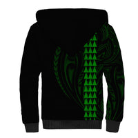 Polynesian Sherpa Hoodie Hawaiian Warrior and Aloha Girl With Hammerhead Shark Tattoos Green LT6 - Polynesian Pride