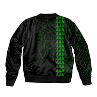 Polynesian Sleeve Zip Bomber Jacket Hawaiian Warrior and Aloha Girl With Hammerhead Shark Tattoos Green LT6 - Polynesian Pride