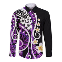Plumeria Polynesian Long Sleeve Button Shirt Trending Purple LT6 Unisex Purple - Polynesian Pride