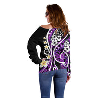 Plumeria Polynesian Off Shoulder Sweater Trending Purple LT6 - Polynesian Pride