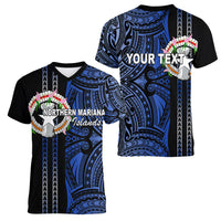 Custom Northern Mariana Islands Women V Neck T Shirt Polynesian Tribal LT6 - Polynesian Pride