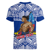 (Custom Personalised) Samoa Pride Women V Neck T Shirt Tribal Patterns Blue LT6 - Polynesian Pride