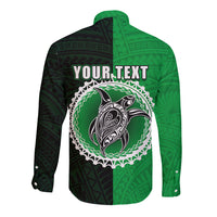 Custom Rarotonga Of Cook Islands Long Sleeve Button Shirt Mix Half Black LT6 - Polynesian Pride