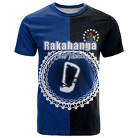 Custom Rakahanga of Cook Islands T Shirt Mix Half Black LT6 Blue - Polynesian Pride
