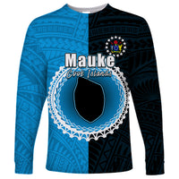 Custom Mauke Of Cook Islands Long Sleeve Shirt Mix Half Black LT6 Unisex Blue - Polynesian Pride